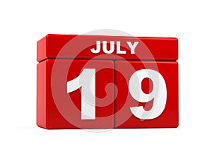 July 19th. Image of july 19, calendar on white background. 3d