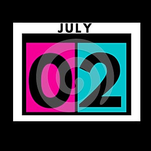 July 2 . colored flat daily calendar icon .date ,day, month .calendar for the month of July