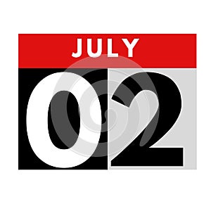 July 2 . flat daily calendar icon .date ,day, month .calendar for the month of July