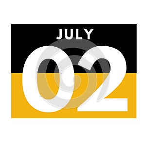 July 2 . Flat daily calendar icon .date ,day, month .calendar for the month of July