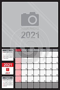 July 2021 Calendar Monthly Planner Design