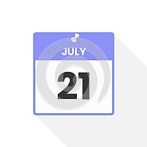 July 21 calendar icon. Date, Month calendar icon vector illustration