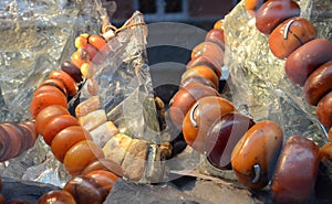 July 22, 2013, Gdansk, Poland, The Amber Display Of A Street Merchant.