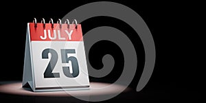 July 25 Calendar Spotlighted on Black Background