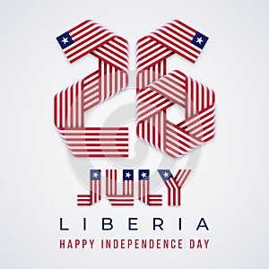 July 26, Liberia Independence Day congratulatory design with Liberian flag elements. Vector illustration