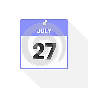 July 27 calendar icon. Date, Month calendar icon vector illustration