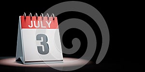 July 3 Calendar Spotlighted on Black Background