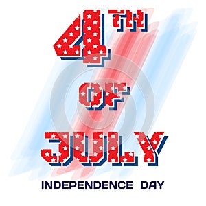 July 4 pitted stars. Big bright sign on July 4 brush strokes on white background