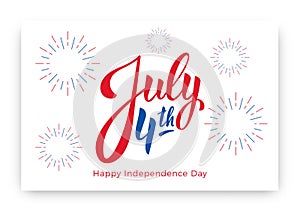 July 4th. USA Independence Day background design. Banner layout with July 4th lettering and fireworks