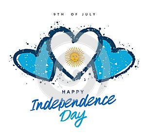 July 9th - Happy Independence Day. The Argentine flag, hand-drawn in the shape of three hearts. Vector illustration