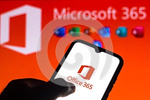 July 27, 2021, Brazil. In this photo illustration the Microsoft Office 365 logo is seen on a smartphone and a pc screen