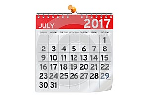 July 2017 calendar, 3D rendering