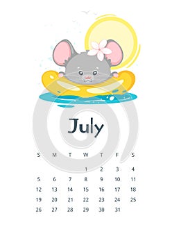 July calendar flat vector illustration