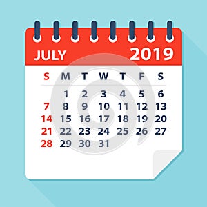 July 2019 Calendar Leaf - Vector Illustration