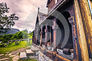 July 24, 2015: Facade of the Urnes Stave Church, UNESCO site, in