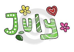 July Hand drawn fonts clipart doodle