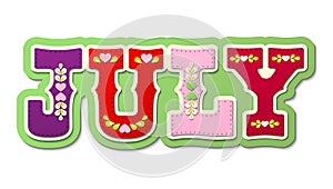 July, illustrated name of calendar month, illustration