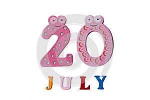 July 20. Image of July 20 on white background.