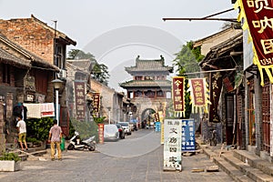 July 2016 - Luoyang, China - the small street that runs through the ancient city of Luoyang, near the Old Drum Tower