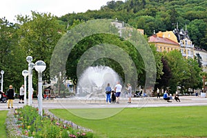 July 12 2020 Marianske Lazne/Marienbad / Czech Republic: the Main colonnade with Singing fountain - small west Bohemian spa town