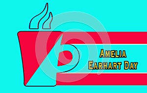 July month special day. Amelia Earhart Day, Text Effect on cyan Background