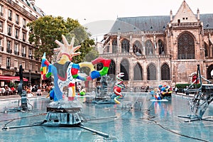 Modern art Sculptures in the Stravinsky fountain near Centre Pompidou