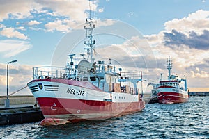 July, 09, 2022. Port, with fishing boats in Hel town. Hel, Hel Peninsula, Baltic Sea, Pomerania, Poland  Hel