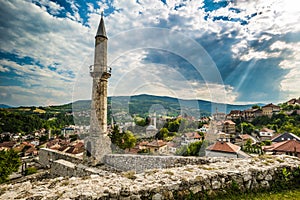 July 09, 2016: Rays of light in a minaret on the fortress of Travnik, Bosnia and Herzegovina