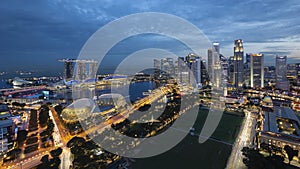 July 21, 2018 - Singapore, Singapore: Singapore Marina Bay Aerial View during blue hour