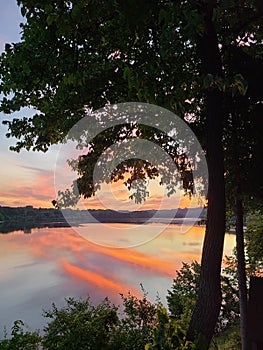 July sunset on Barton Pond in Ann Arbor Michigan