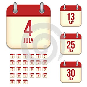 July vector calendar icons