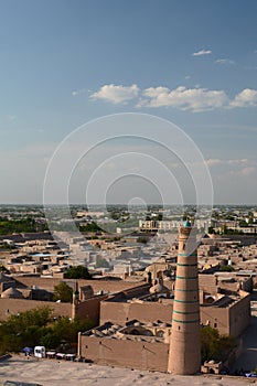 Juma minaret as seen from Islam Hoja minaret. Itchan Kala. Khiva. Uzbekistan