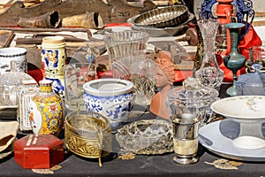 Jumble of knick-knack and trinkets on sale at street market, Ch