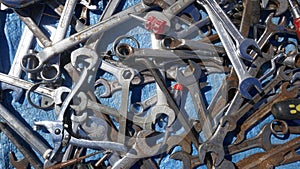 Jumble of old rusty hand tools