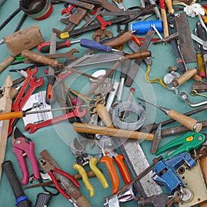 Jumble of old rusty hand tools