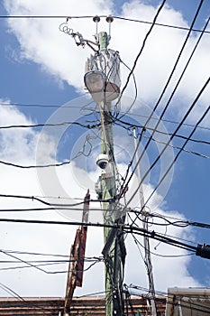 Jumble of wires on power pole