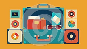 The jumbled contents of the vintage suitcase transport you to a bygone era featuring a collection of retro fashion photo