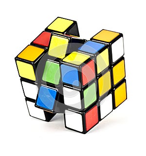 A jumbled rubiks cube toy