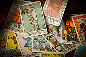 Jumbled and Scattered Pile of Tarot Cards