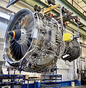 Jumbo jet Airplane engine bare bone overhaul and maintenance
