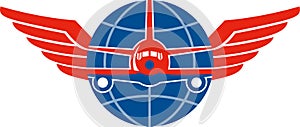 Jumbo Jet Plane Front Wings Globe