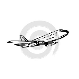 Jumbo Passenger Jet Airliner Taking Off Side Retro Black and White