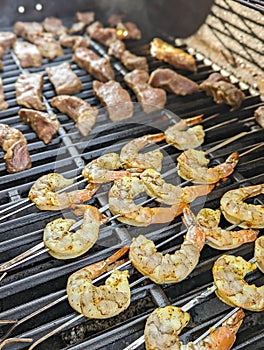Jumbo Shrimp and Steak on a Grill
