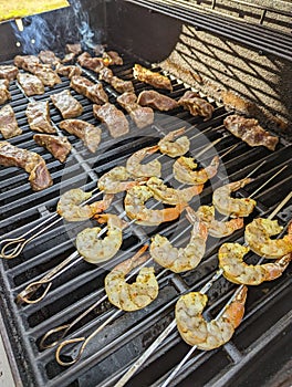 Jumbo Shrimp and Steak on a Grill