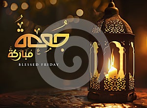 Jummah Mubark Post Design with arabic typography translated as Blessed Friday