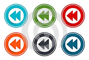 Jump backward icon flat vector illustration design round buttons collection 6 concept colorful frame simple circle set