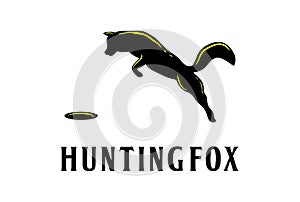 Jump Hunting Ice Snow Fox Wolf Coyote Dog Silhouette Logo Design Vector