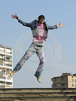 Jump man in city