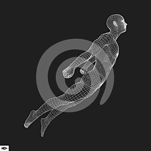 Jump Man. Polygonal Design. 3D Model of Man. Geometric Design. B