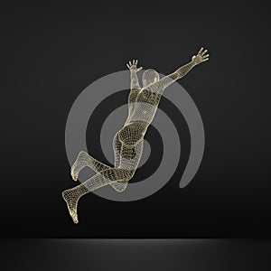 Jump Man. Polygonal Design. 3D Model of Man. Geometric Design. Business, Science and Technology Vector Illustration.